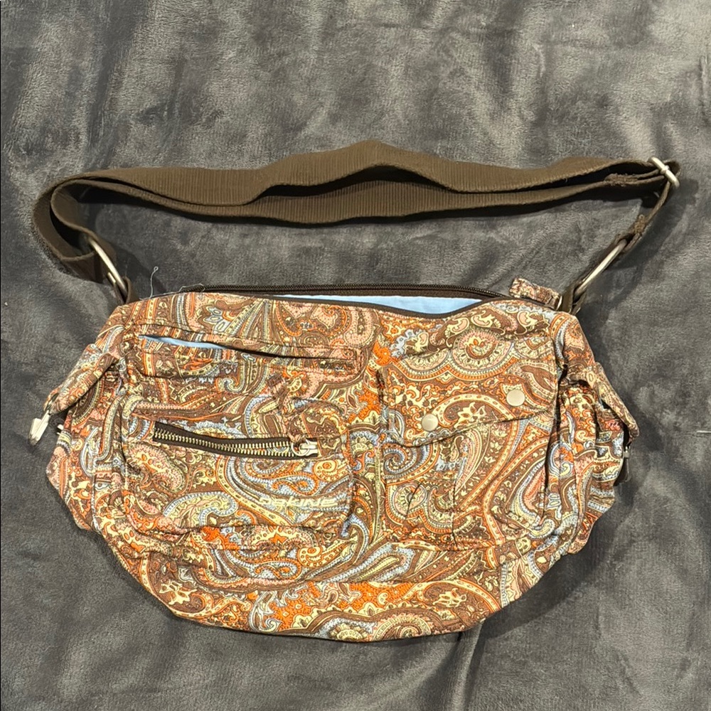 Paisley Patterned Brown Crossbody Bag